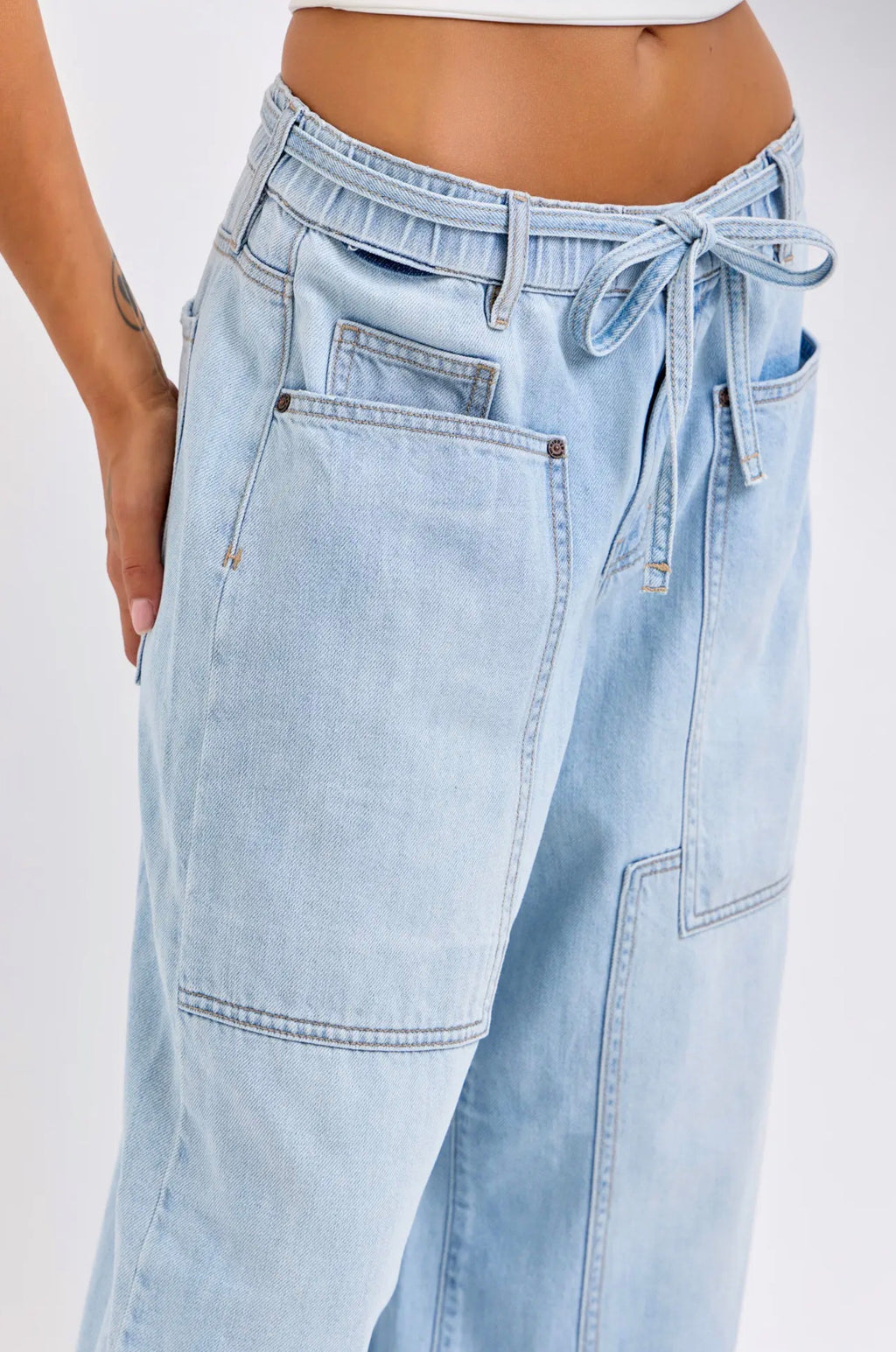 Hidden Light Wash Utility Jeans