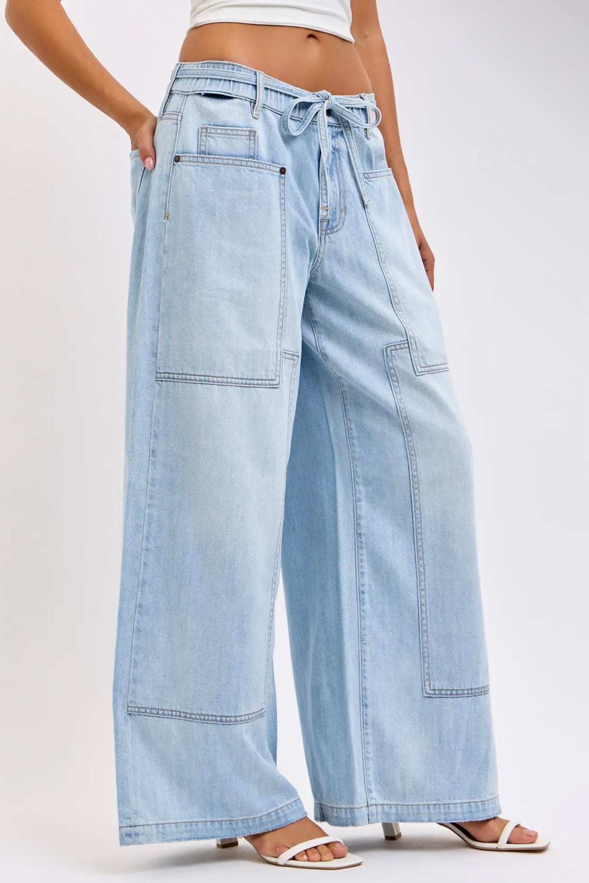 Hidden Light Wash Utility Jeans