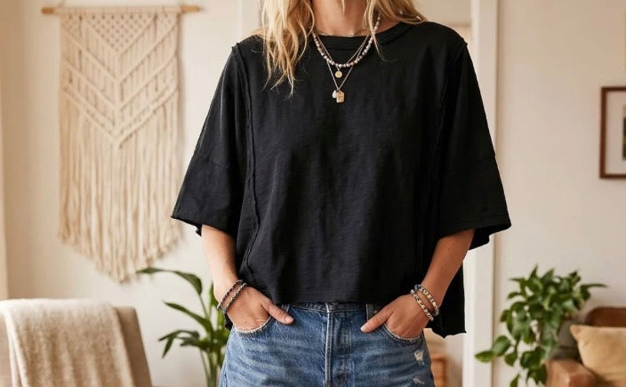 Cotton Slub Raw Edge Oversized Tee