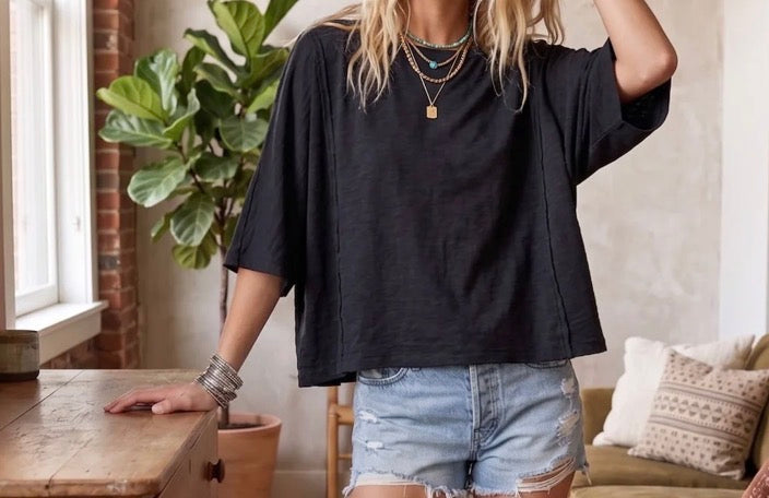 Cotton Slub Raw Edge Oversized Tee