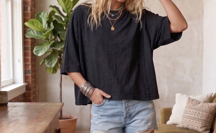 Cotton Slub Raw Edge Oversized Tee