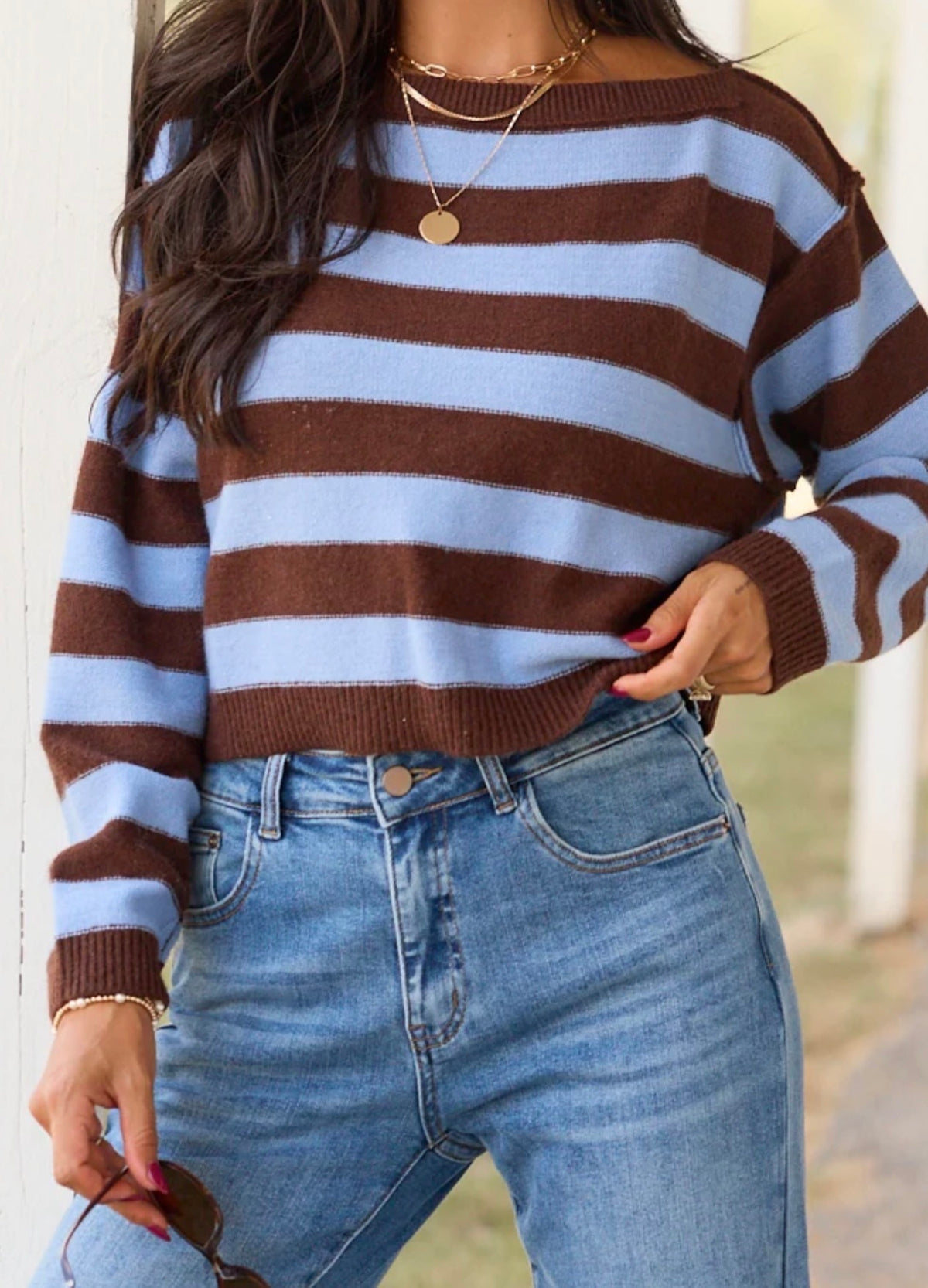 Stripe Long Sleeve Cropped Sweater