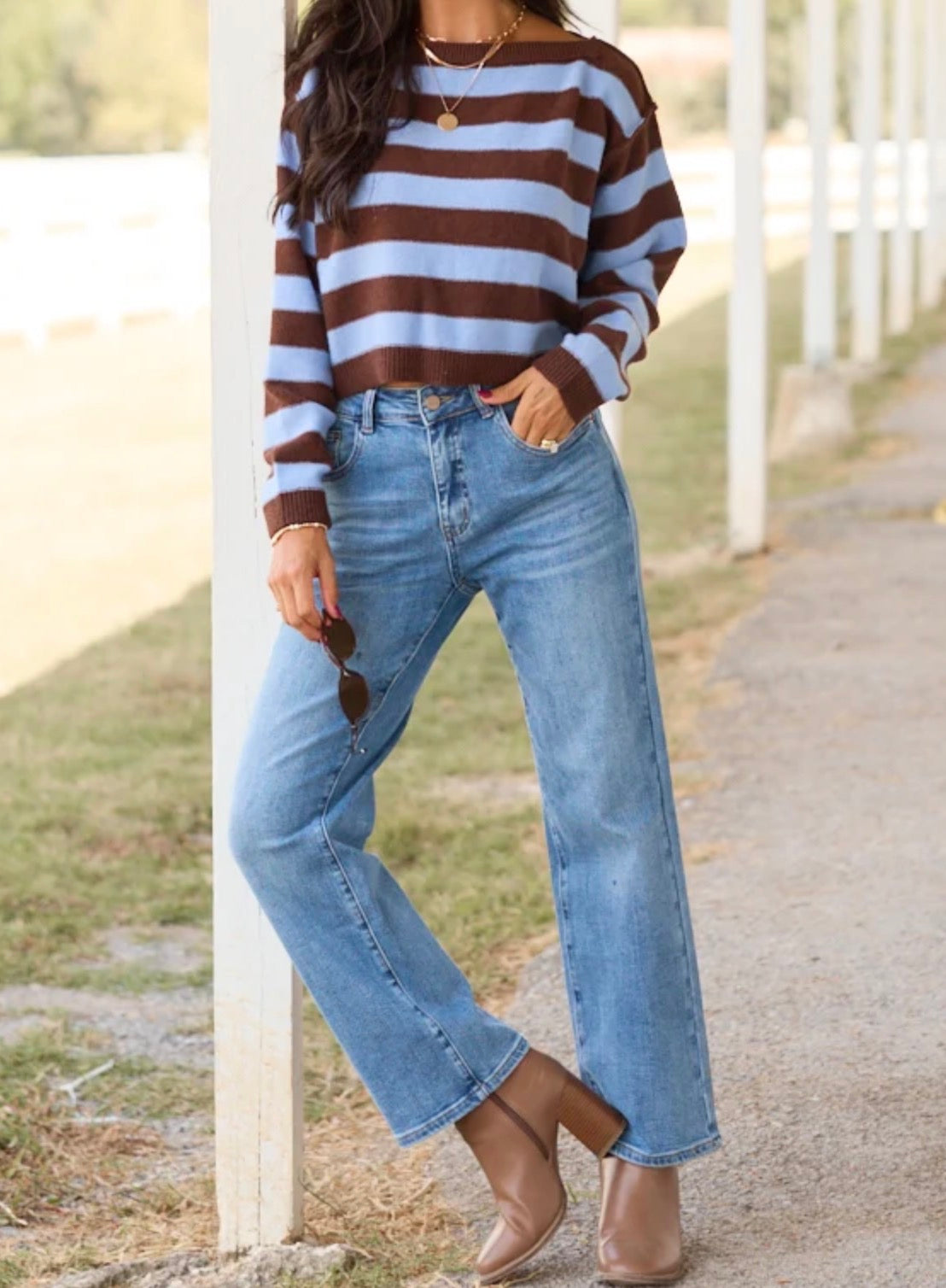 Stripe Long Sleeve Cropped Sweater