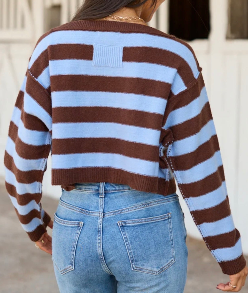 Stripe Long Sleeve Cropped Sweater