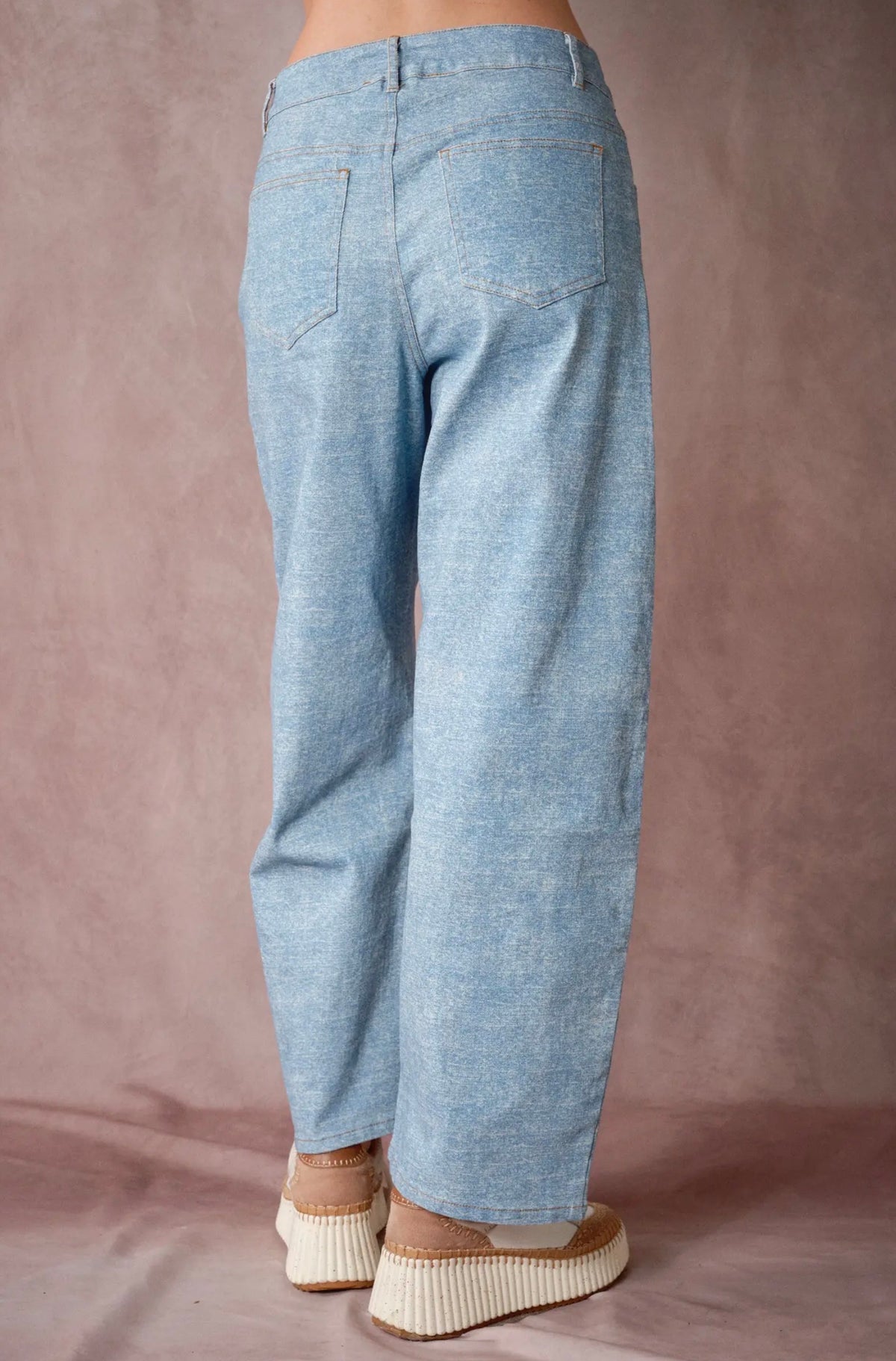 Vintage Print Denim Pants