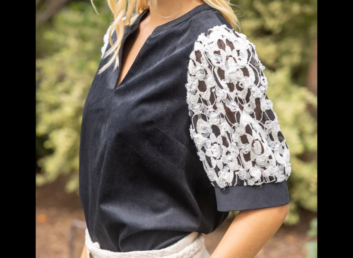 Embroidered Lace Sleeve Blouse