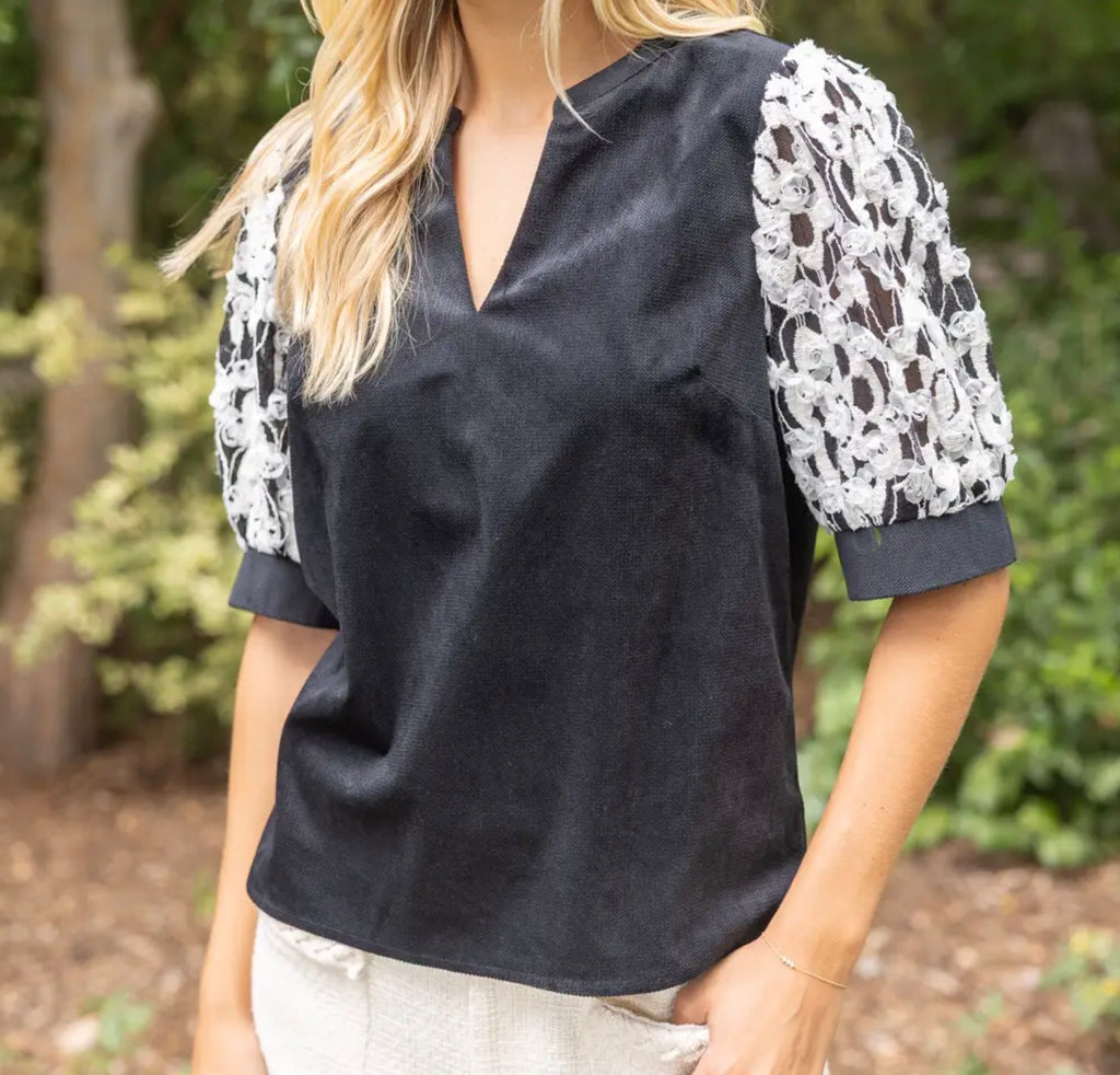 Embroidered Lace Sleeve Blouse