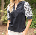 Embroidered Lace Sleeve Blouse