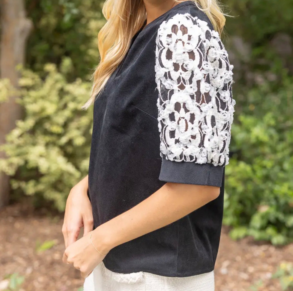 Embroidered Lace Sleeve Blouse