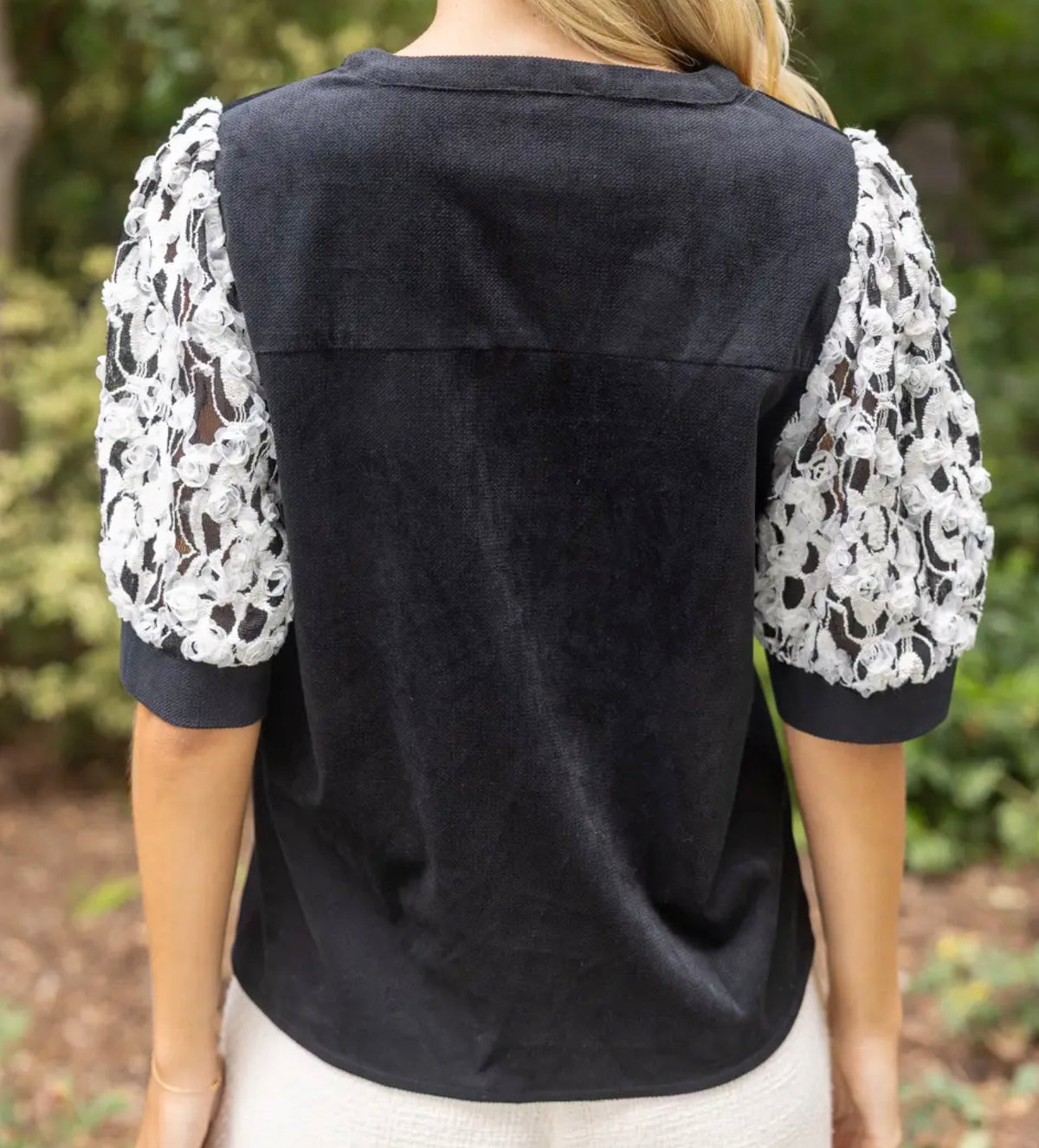 Embroidered Lace Sleeve Blouse