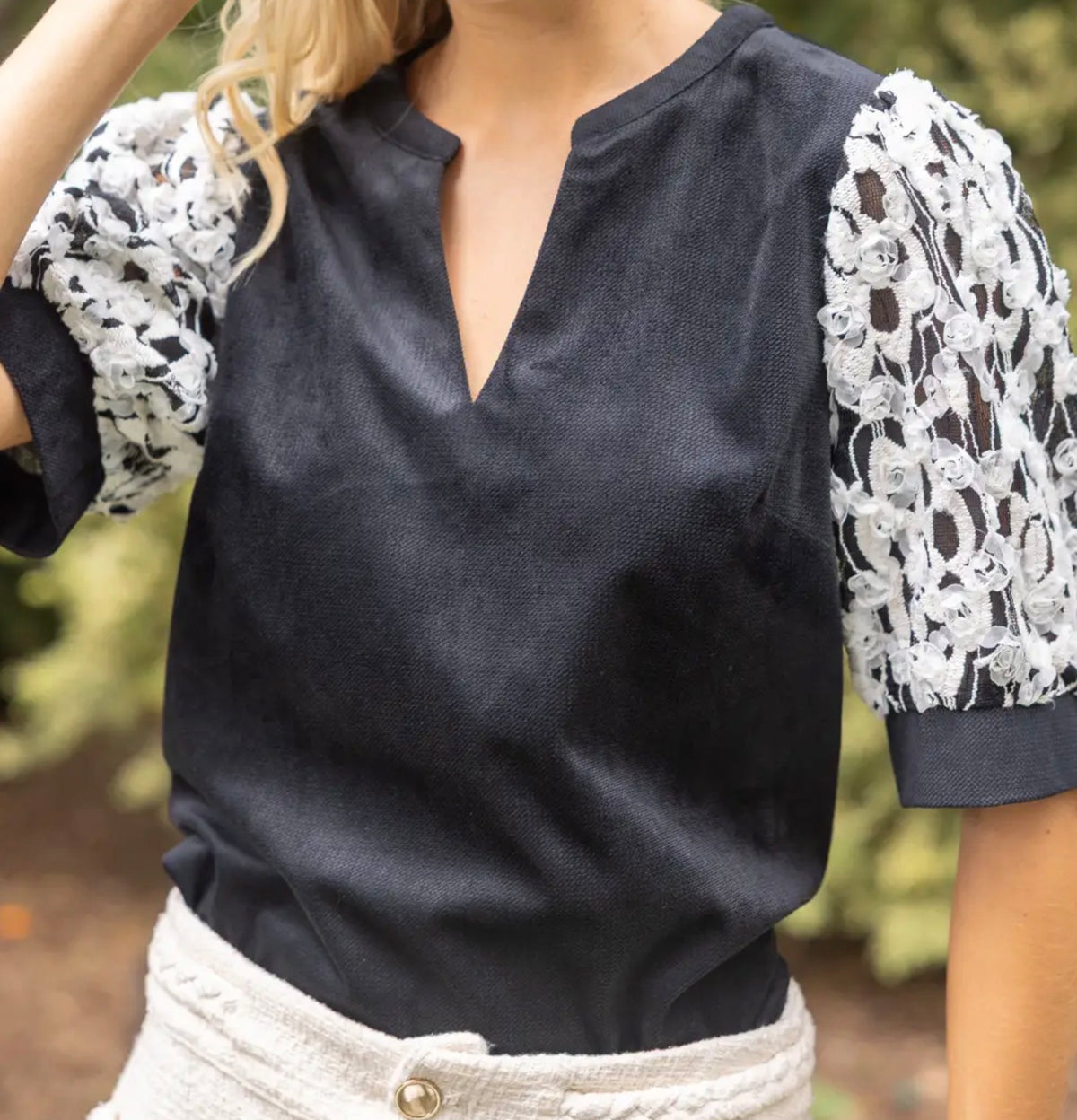 Embroidered Lace Sleeve Blouse