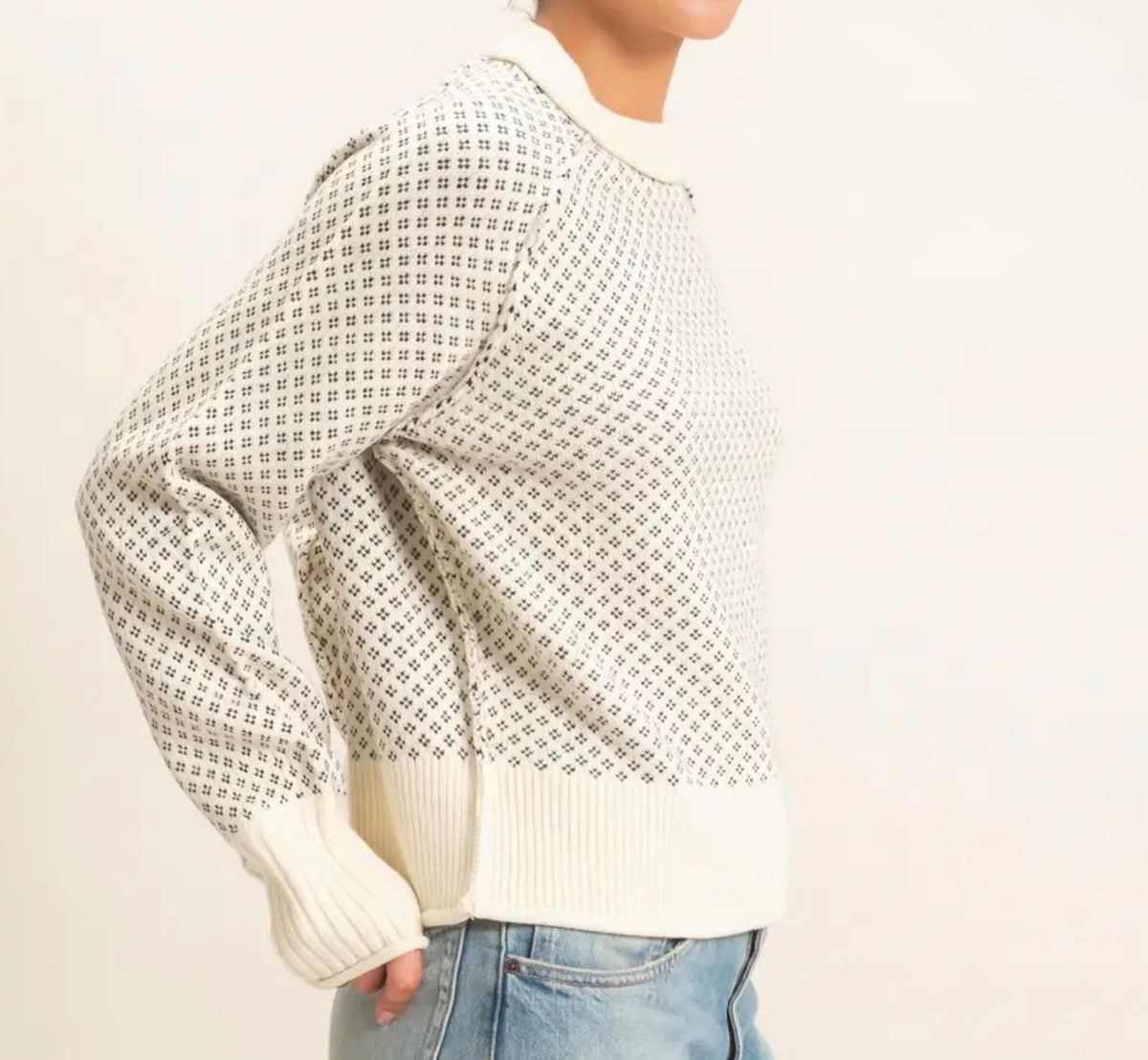 Patterned Mock Neck Sweater