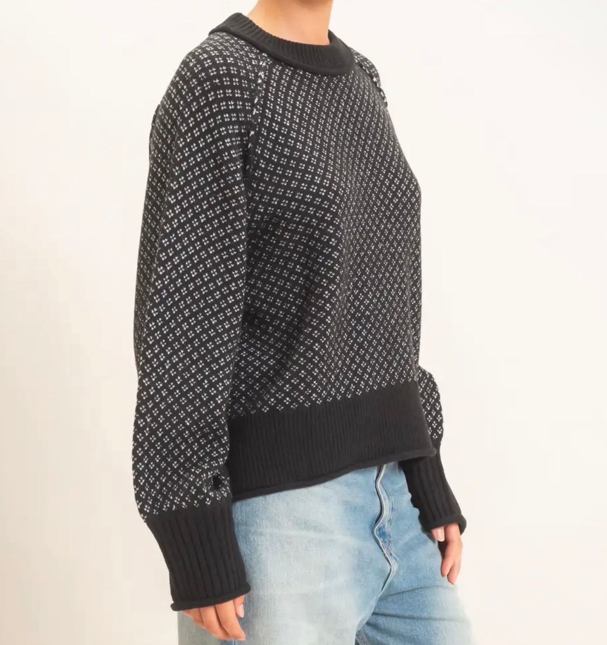 Patterned Mock Neck Sweater