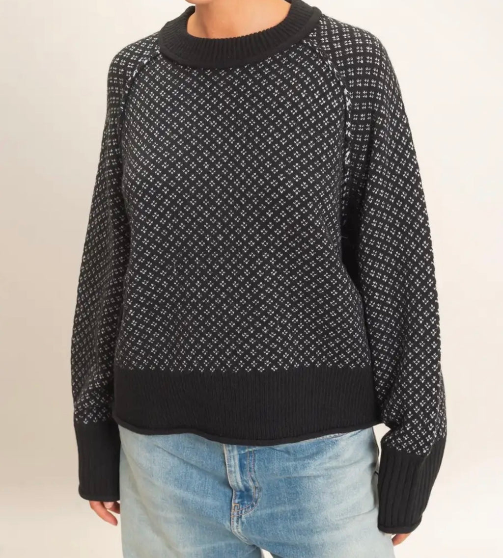 Patterned Mock Neck Sweater