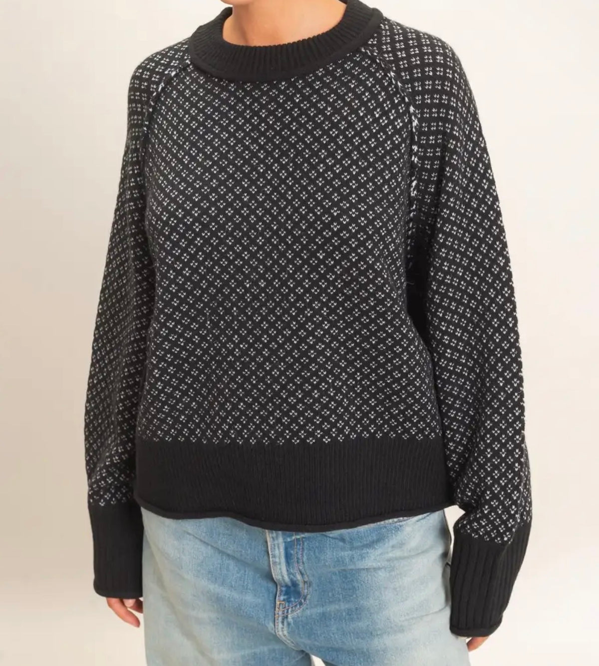 Patterned Mock Neck Sweater