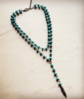 Double Strand Lariat Blue Turquoise Necklace w/ Copper Feather