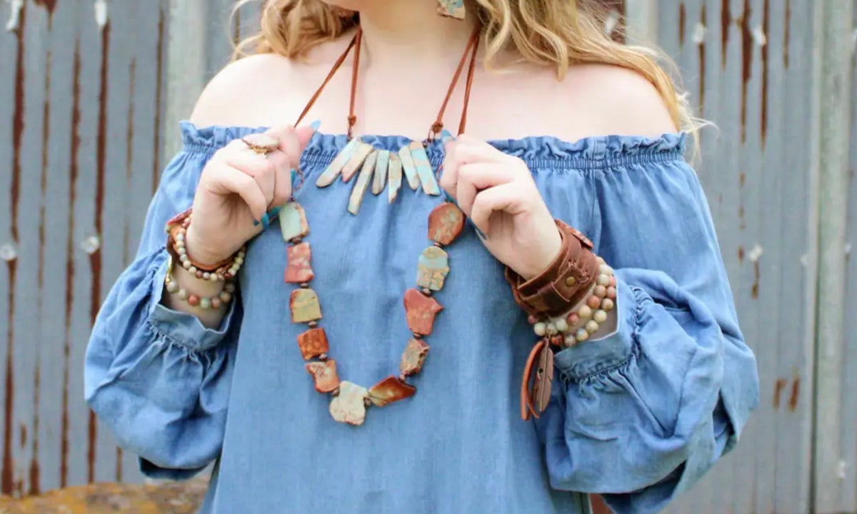 Genuine Aqua Terra Beaded Slab Necklace