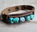 Genuine Leather Narrow Cuff & Natural Turquoise Chunks