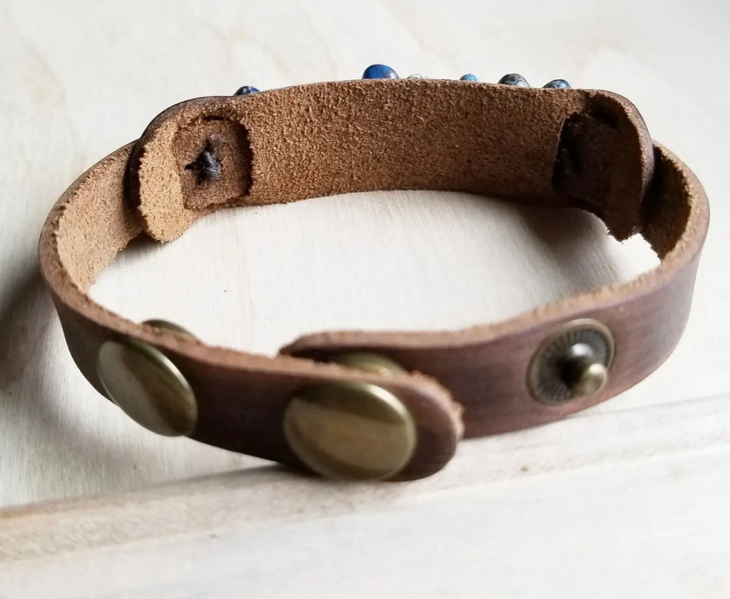 Genuine Leather Narrow Cuff Turquoise Regalite Stones