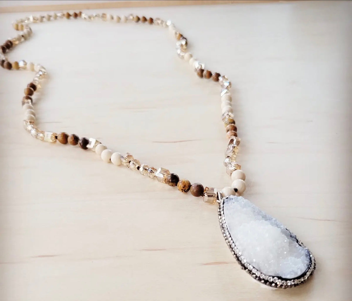 Jasper Beaded Necklace w/ Druzy Pendant