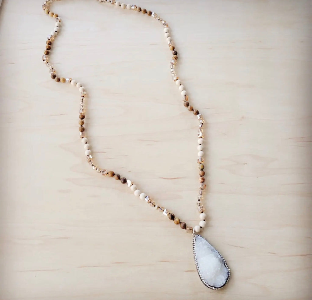 Jasper Beaded Necklace w/ Druzy Pendant