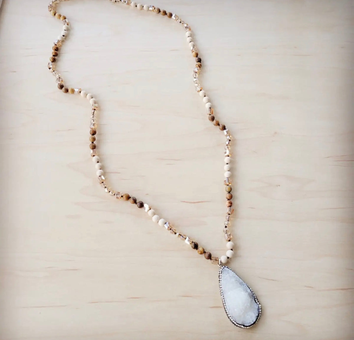 Jasper Beaded Necklace w/ Druzy Pendant