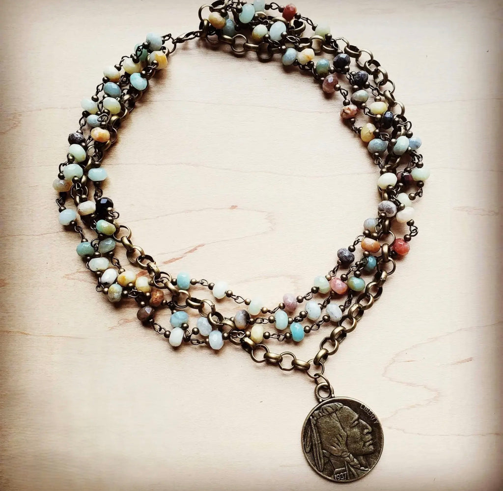 Amazonite Collar-Length Necklace with Indian Head Coin