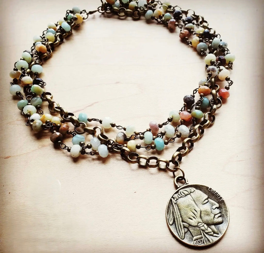 Amazonite Collar-Length Necklace with Indian Head Coin