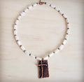 Rectangle Freshwater Pearl & Copper Necklace w/ Antique Cross Pendant