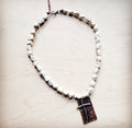 White Turquoise Collar Necklace w/ Copper Cross Pendant