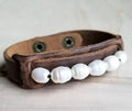 Dusty Leather Narrow Cuff with Genuine Freshwater Pearls