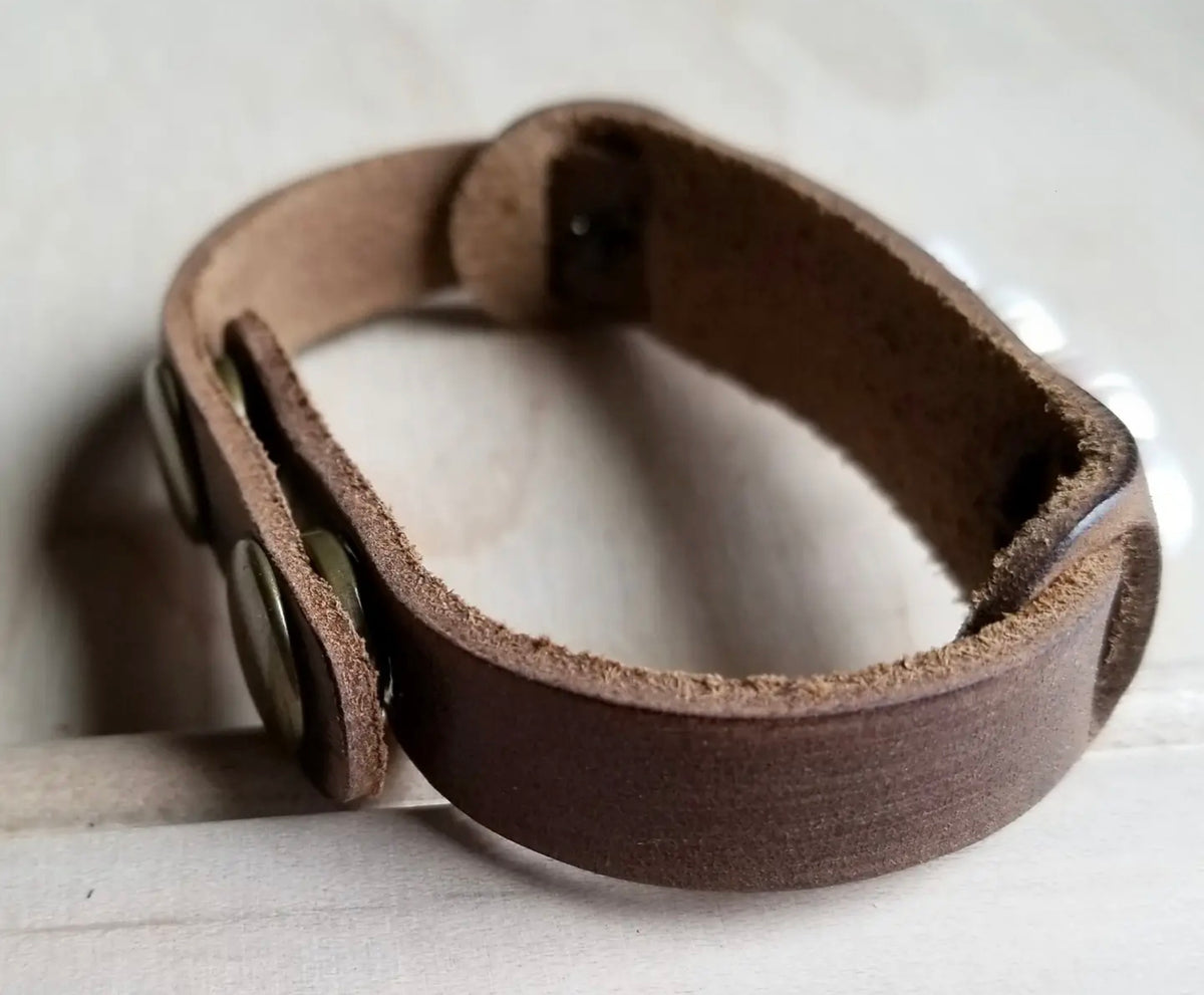 Dusty Leather Narrow Cuff with Genuine Freshwater Pearls