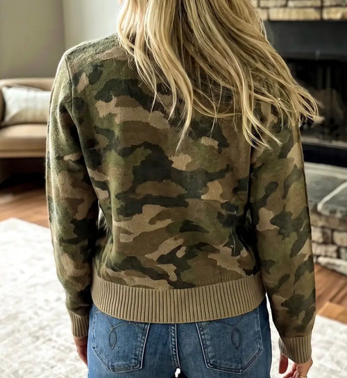 Camo Button Front Cardigan