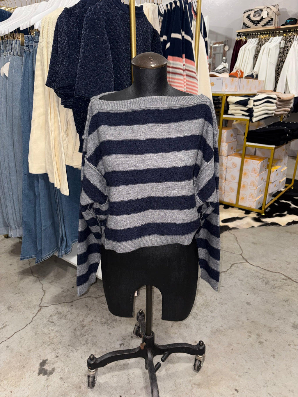 Stripe Long Sleeve Cropped Sweater