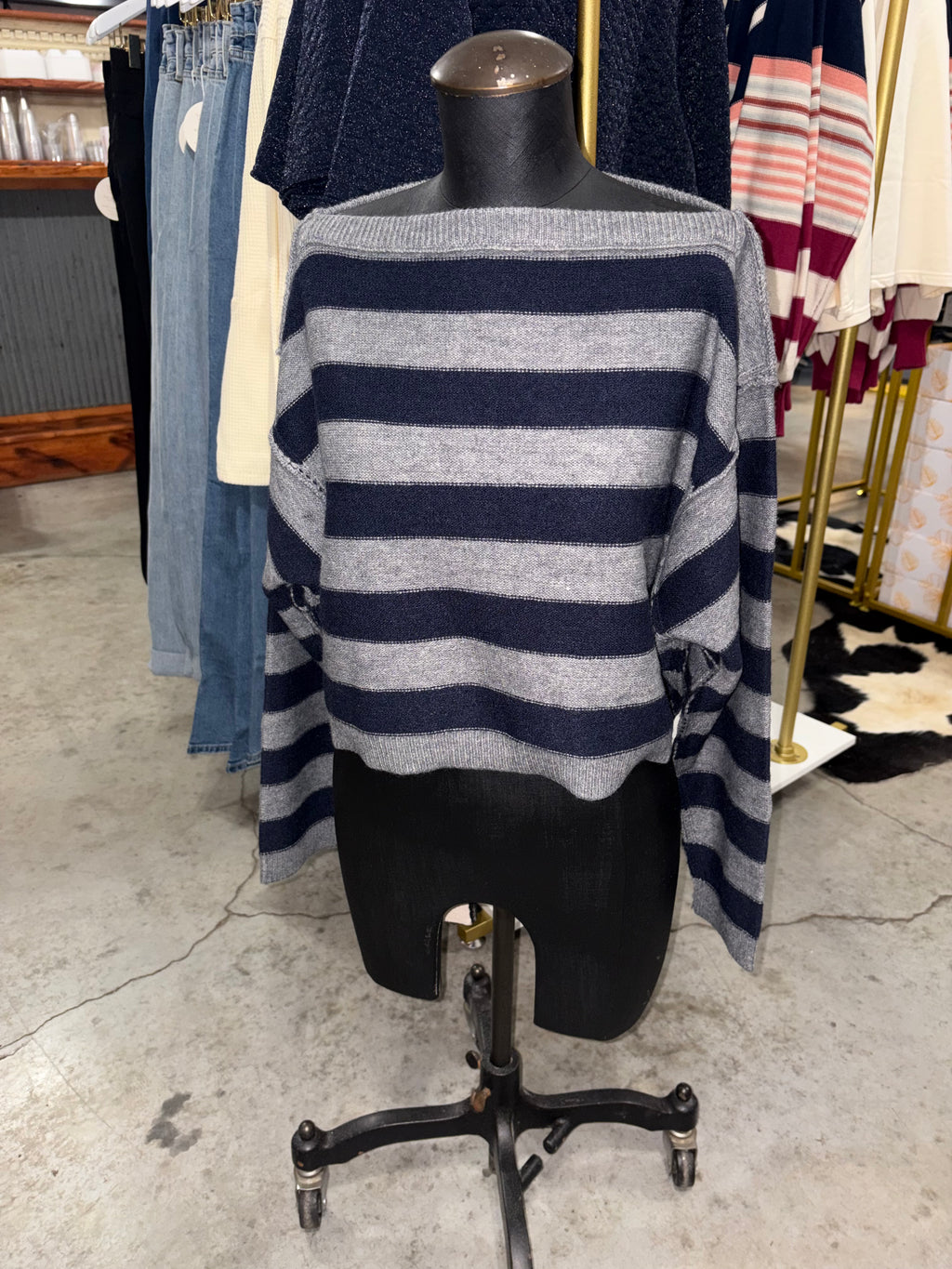 Stripe Long Sleeve Cropped Sweater