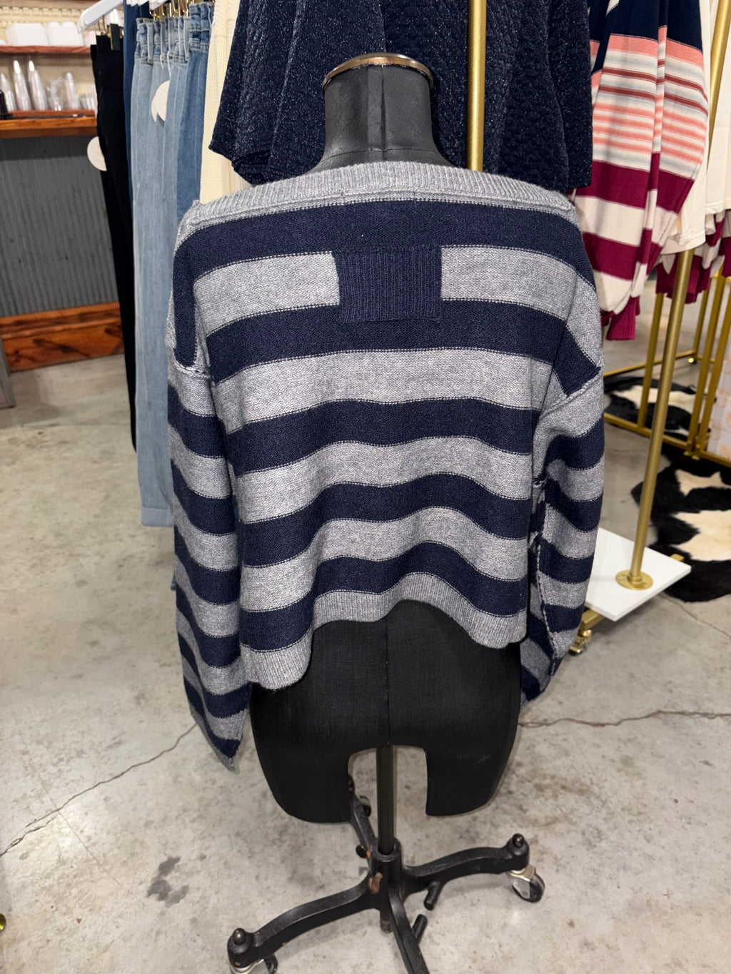 Stripe Long Sleeve Cropped Sweater