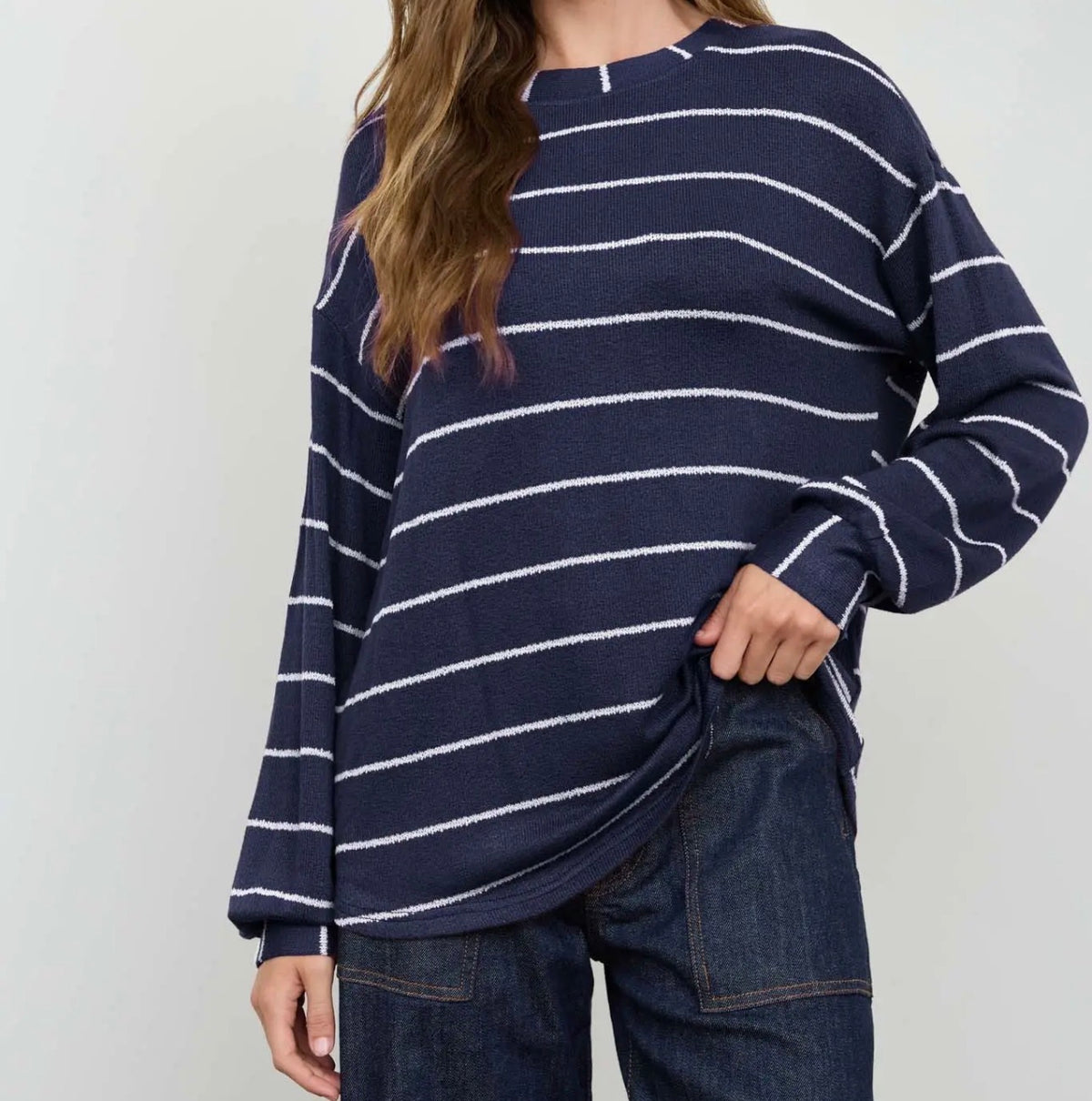 Stripe Long Sleeve Cuffed Knit Top