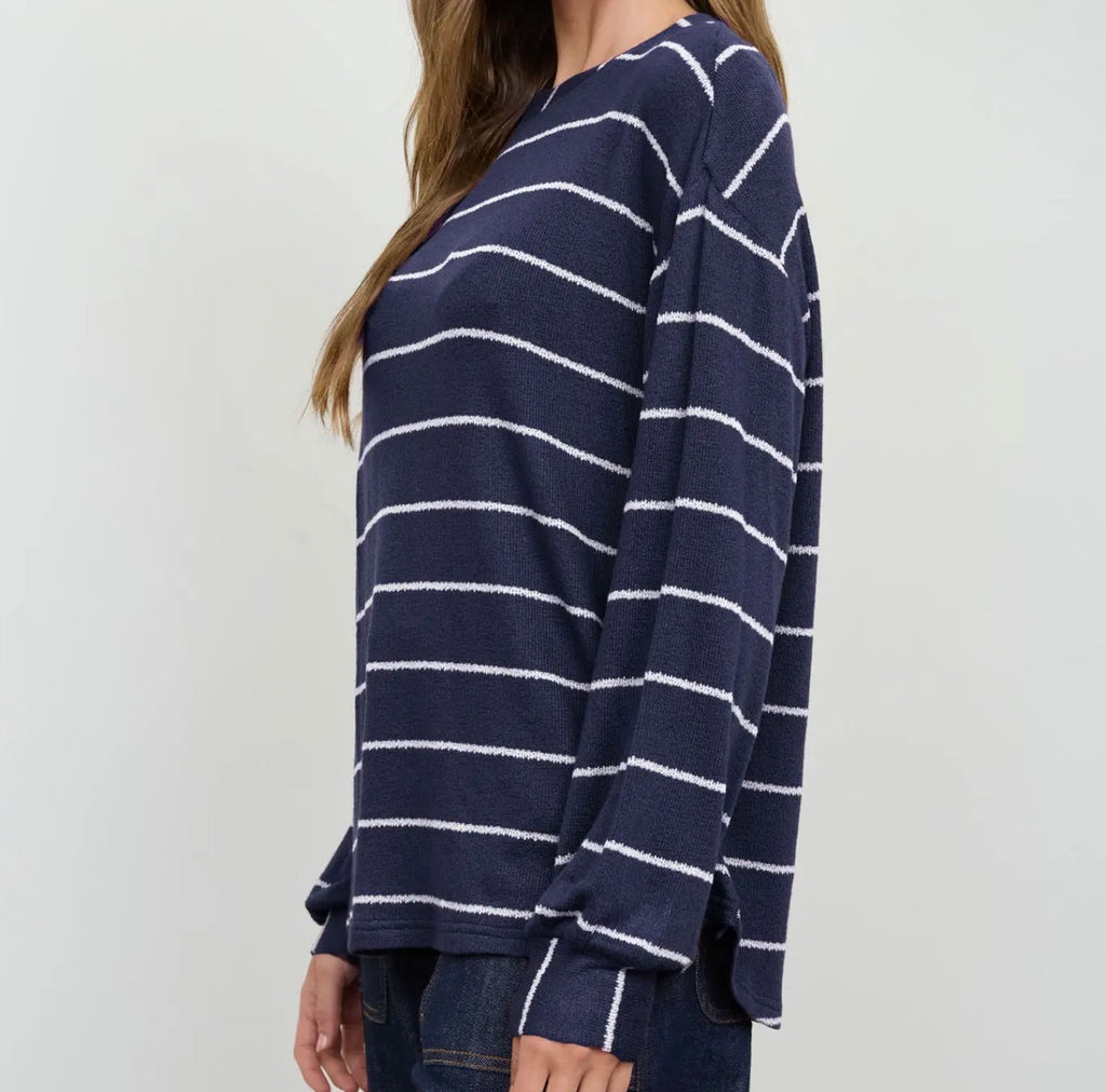 Stripe Long Sleeve Cuffed Knit Top