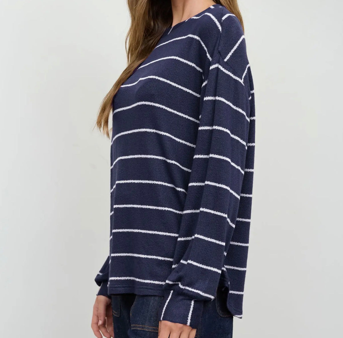 Stripe Long Sleeve Cuffed Knit Top
