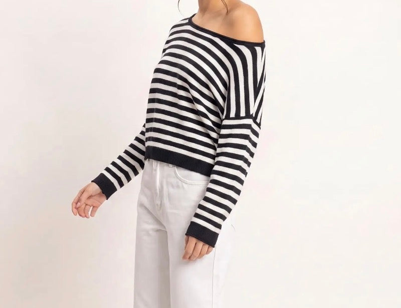 Off the Shoulder Striped Sweater