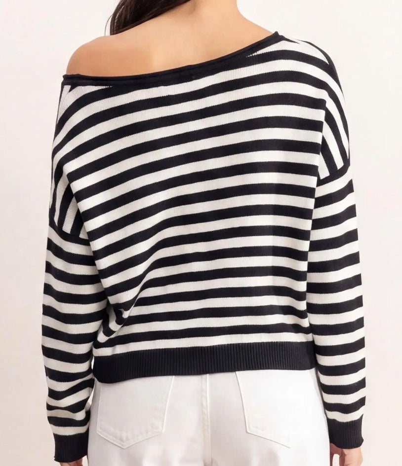 Off the Shoulder Striped Sweater